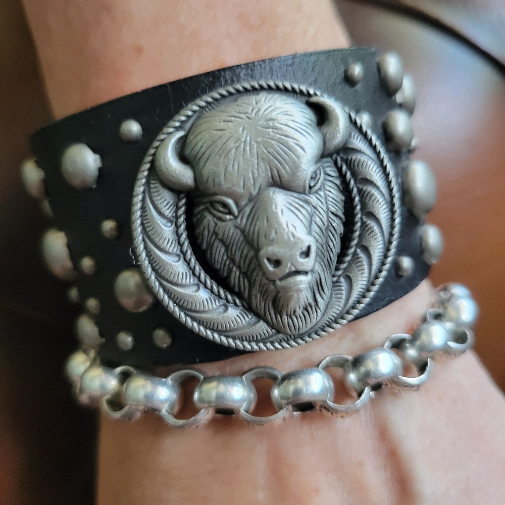 Buffalo Studded Leather Bracelet